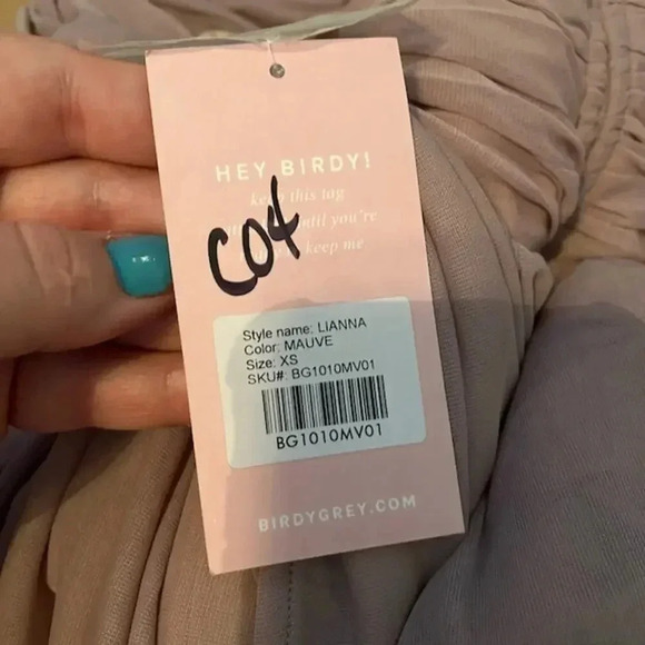 NWT Birdy Grey Lianna Maxi Dress Twisted V-Neck Empire Waist Mesh Mauve Size XS - Picture 11 of 12